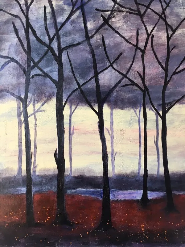 Akrylmålning Bränd skog av Solveig Haugen