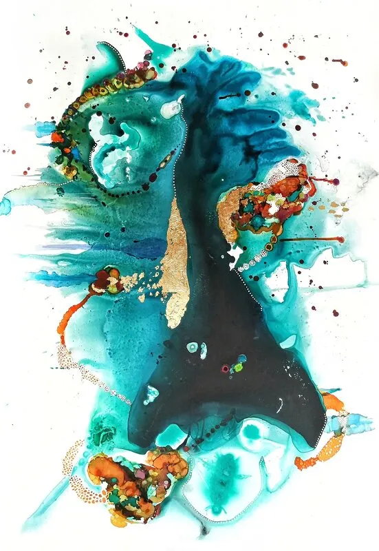 Akrylmålning Where the whales meet av Helena Mernissi