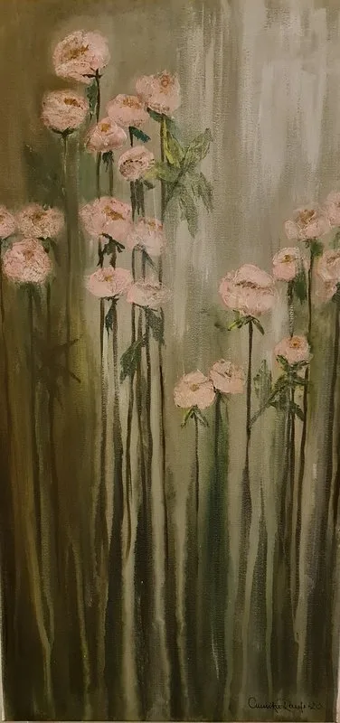 Akrylmålning Pink roses av Annika Ranje