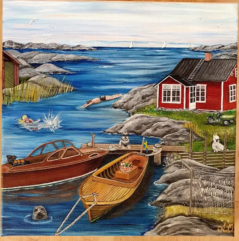Akrylmålning Skärgårdspärlor av Annika Olausson
