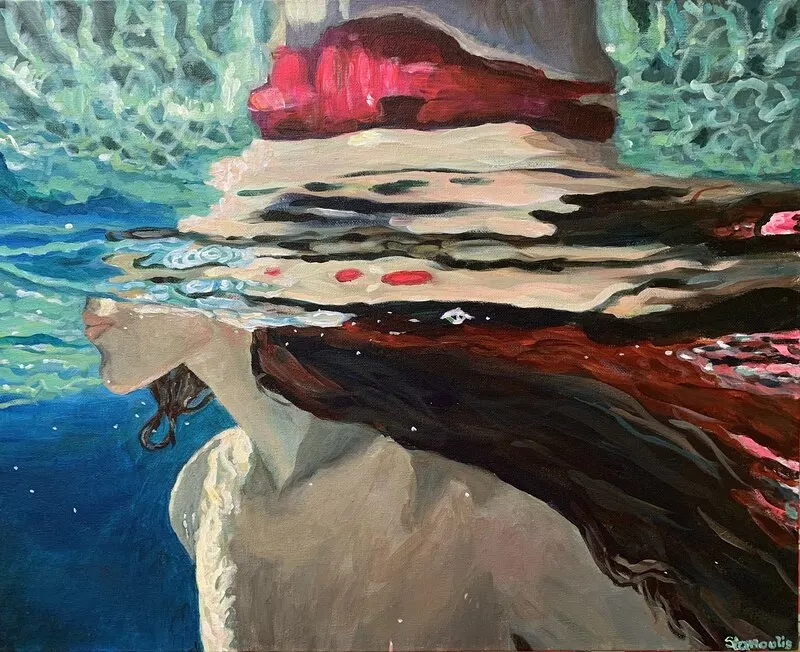 Akrylmålning Under the surface No. 4 av Maria Stamoulis