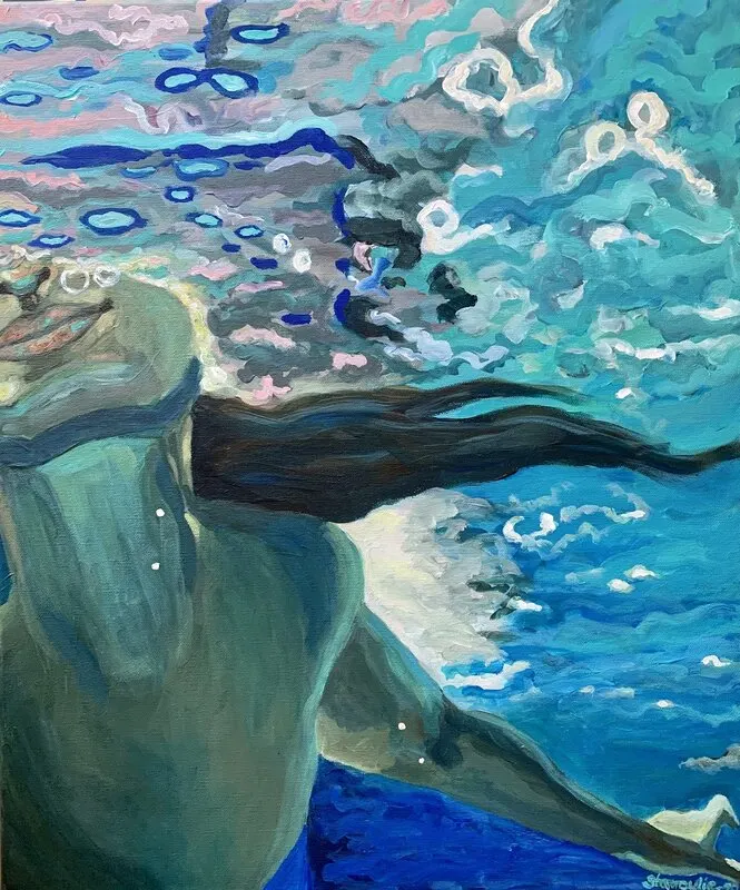 Akrylmålning Daria in blue av Maria Stamoulis