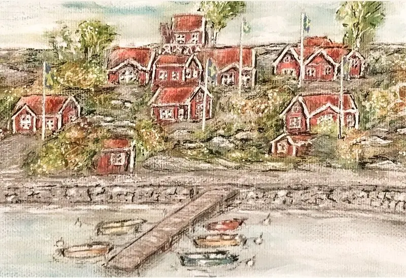 Akrylmålning Skärgård av Stig Laurin