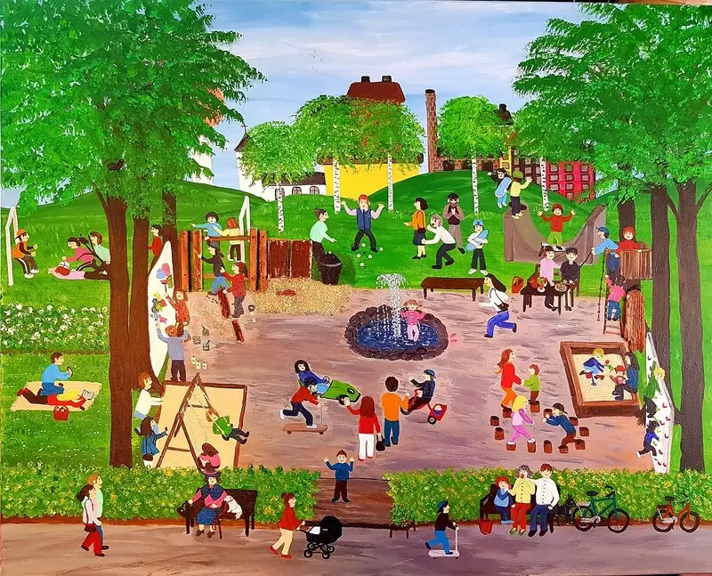 Akrylmålning En aktiv dag i parken av Ninni LUNDVIK