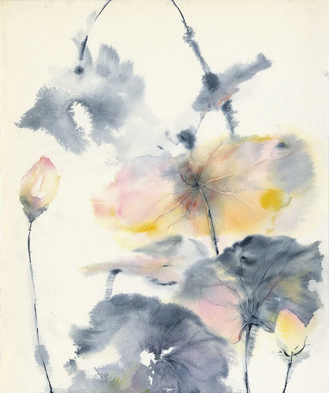 Akvarell Lotus 2. Triptiken av Olga Sternyk