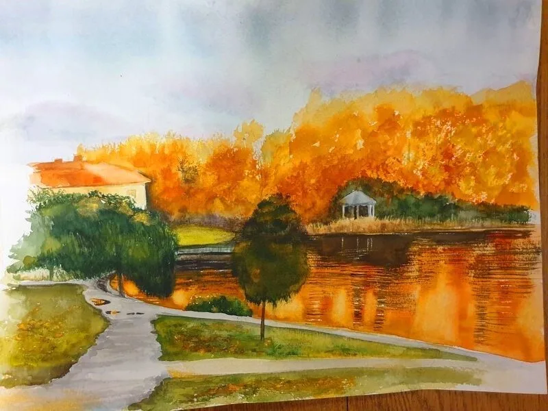 Akvarell Höst vid Edsviken av Ragnhild Blomdahl