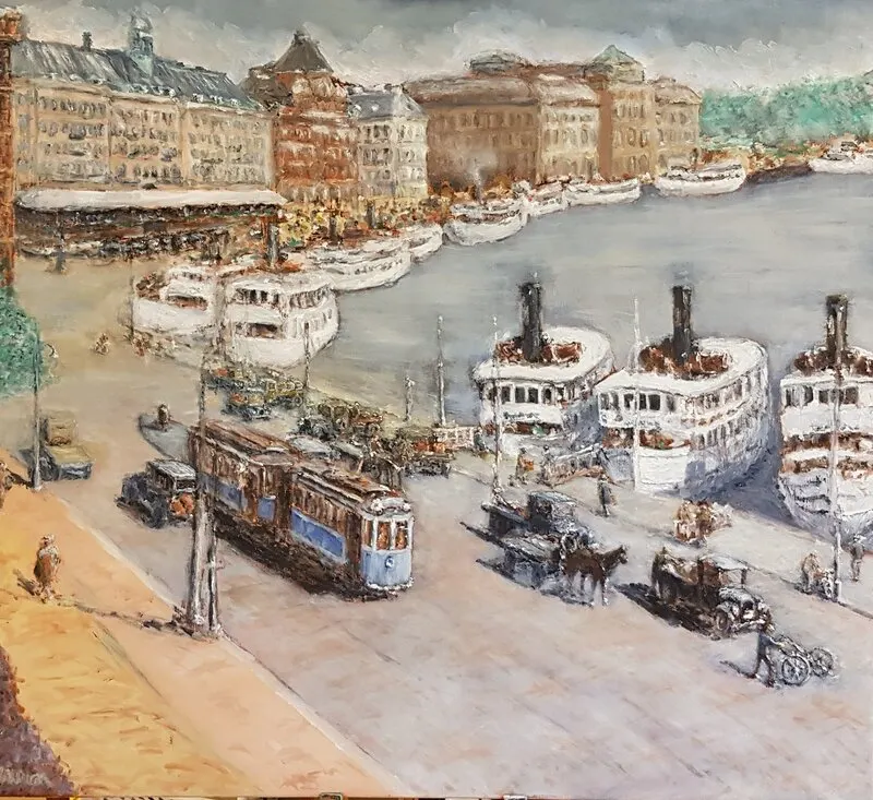 Oljemålning Stockholm 30 tal av Mikael Åhlman