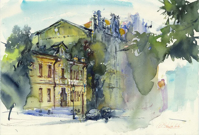 Akvarell Kyiv. Andriivsky Uzviz av Olga Sternyk