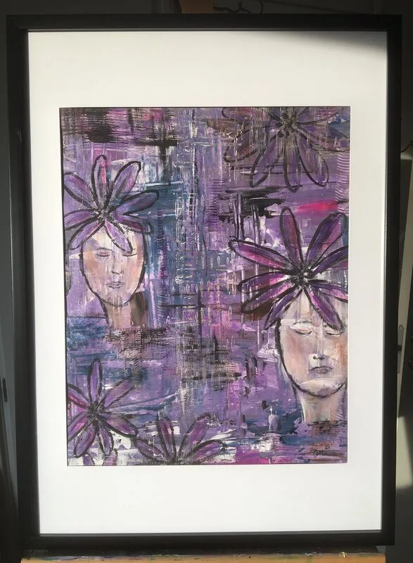 Akrylmålning Flowergirls in purple av Camilla Rosén