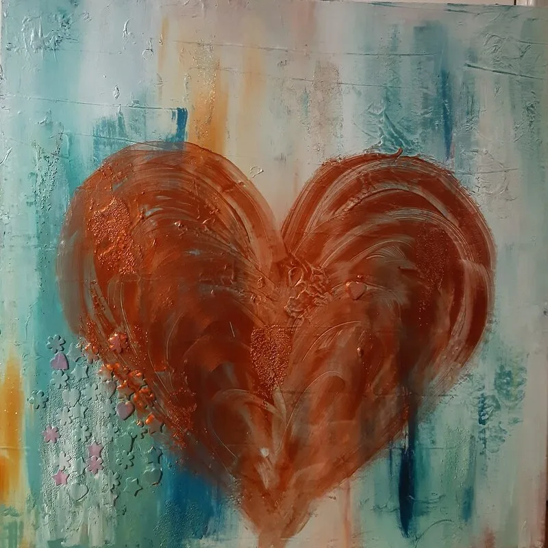 Akrylmålning Heart & Flower av Åsa Ambrus