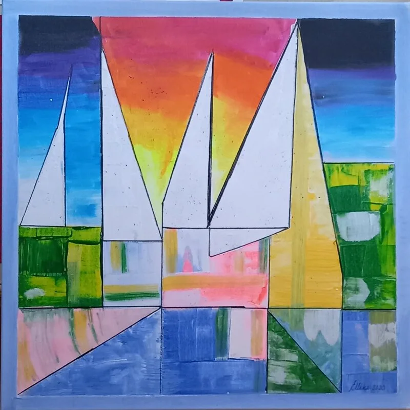 Akrylmålning Abstract Sails av Ellinor Karlsson