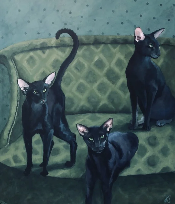 Akrylmålning Husets primadonnor av Jenny Söderlund