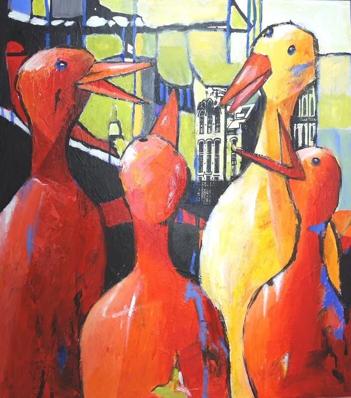 Akrylmålning Tjatter av Eva Friskman