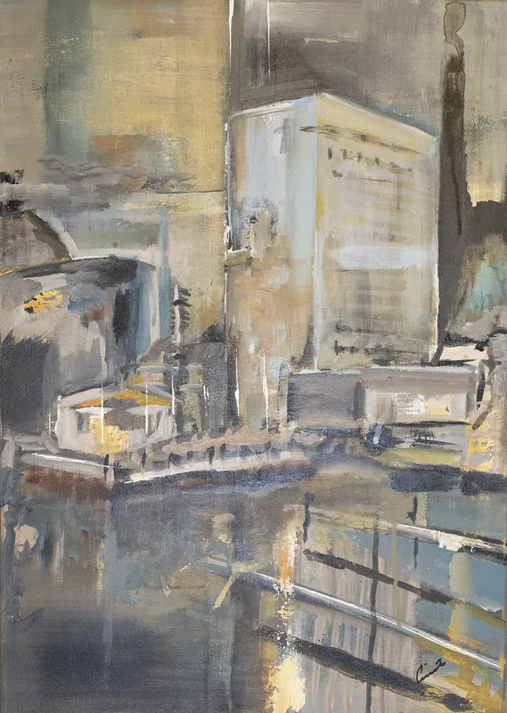 Akrylmålning Örnsköldsvik harbour av Linda Lundin