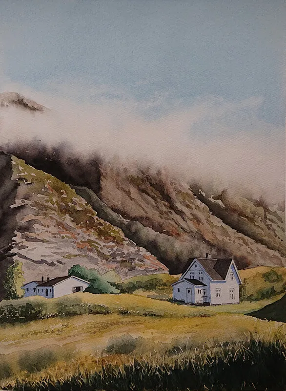Akvarell Hovden i Bö II av Per-Arne Oldenborg