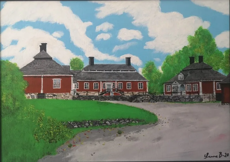 Akrylmålning Malingsbo herrgård av Sune Bruhn