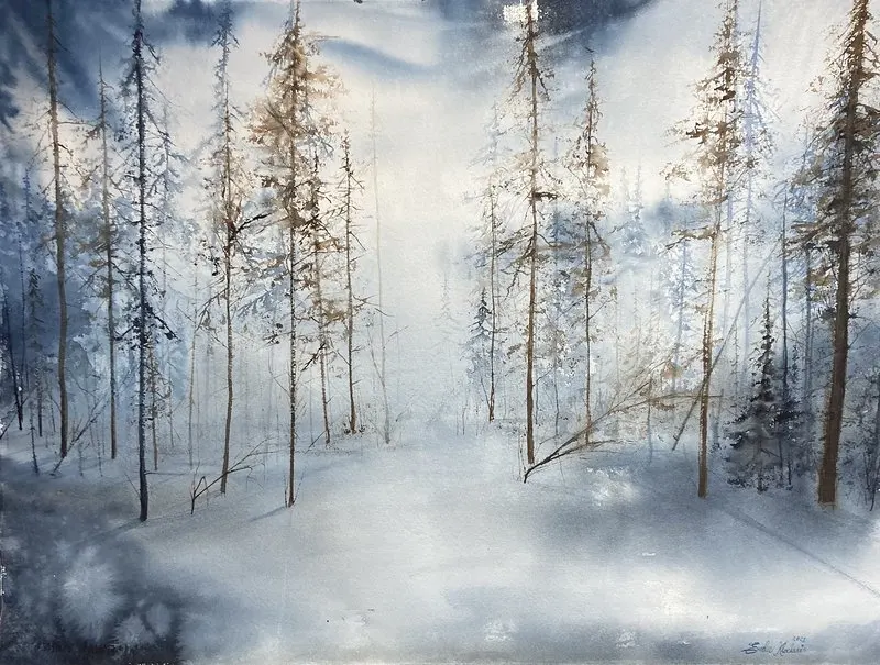 Akvarell Februariskog av Emelie Klockarås