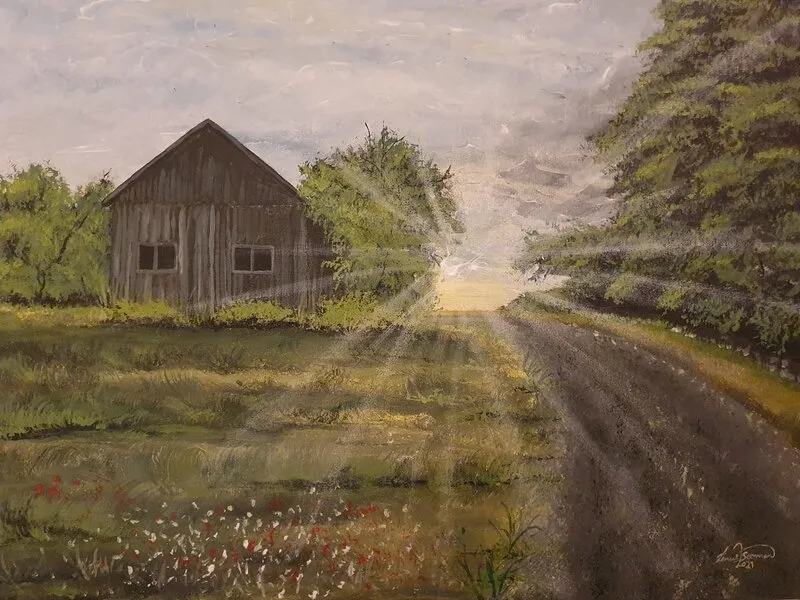 Akrylmålning Öde hus av Linus Stenman