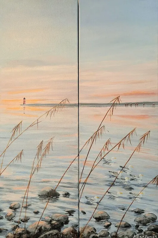 Akrylmålning Vid havet en afton i juli av Mona Reimer