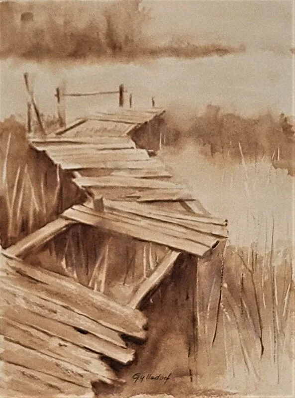 Akvarell Bryggan av Silvia Gyllsdorf