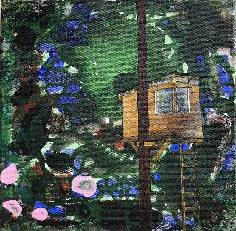 Akrylmålning The Treehouse av Susanne Ellingsworth Wiinikka