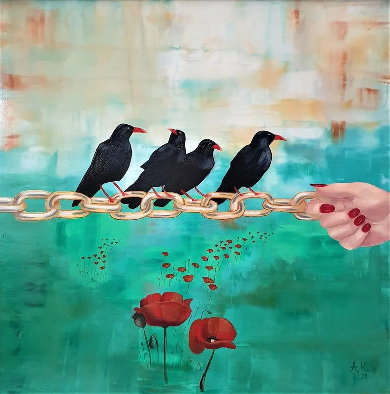 Oljemålning A helping hand 2 av Anneli Fagerberg-Ask