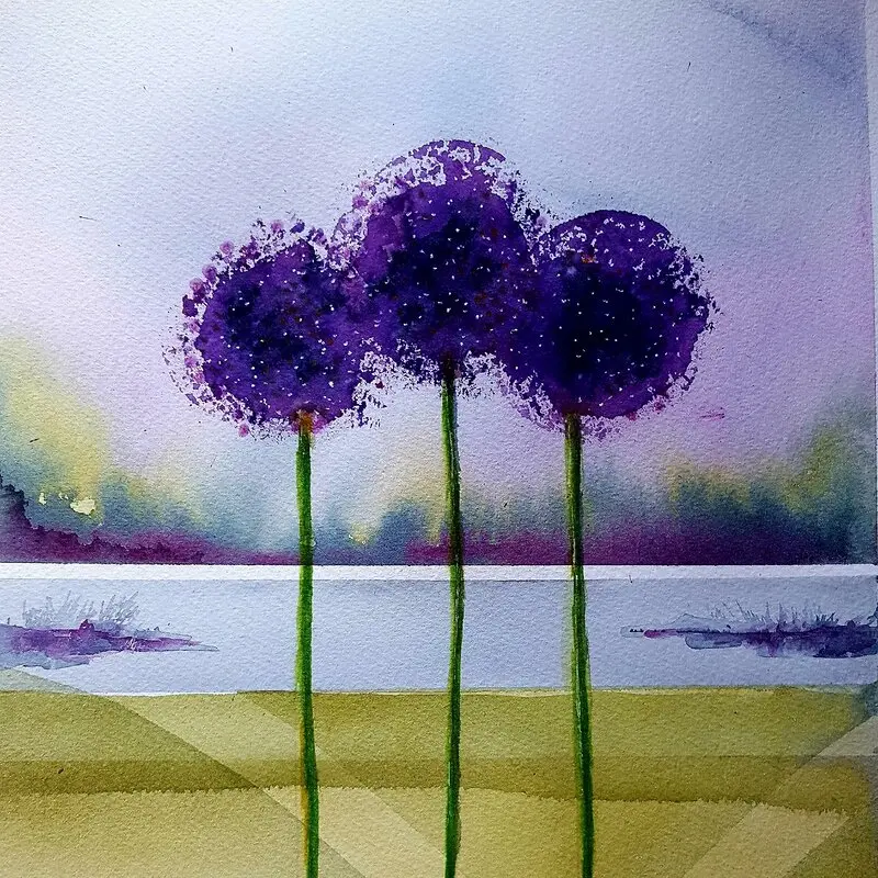 Akvarell Allium av Åsa Edlund