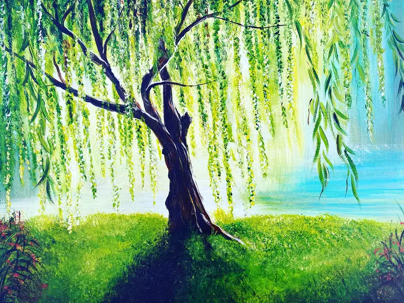 Akrylmålning Willow tree av Ideh Alikhani