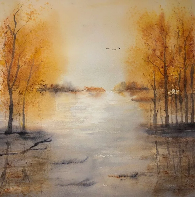 Akvarell Fåglar i skyn av Carina Färm