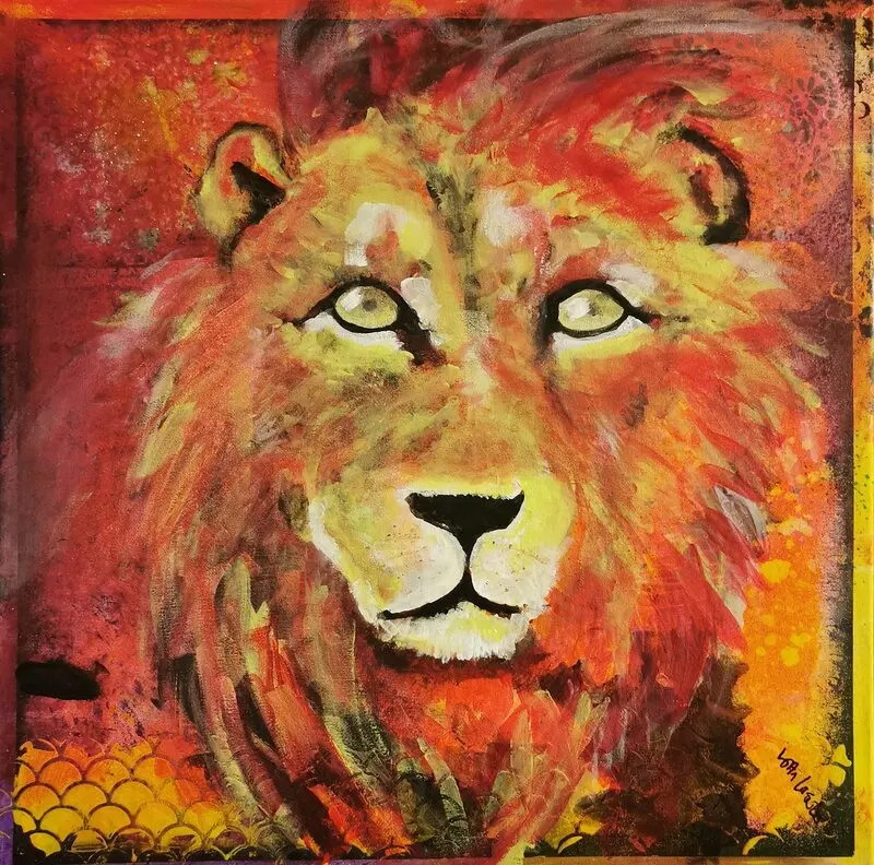 Akrylmålning Lejon i blåst av Lotta Lassbo