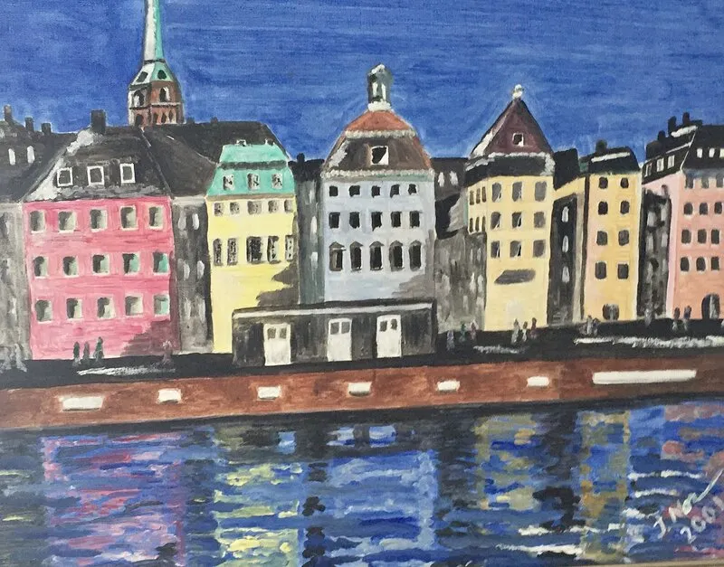 Oljemålning Skeppsbron, Stockholm. av Inger Kier