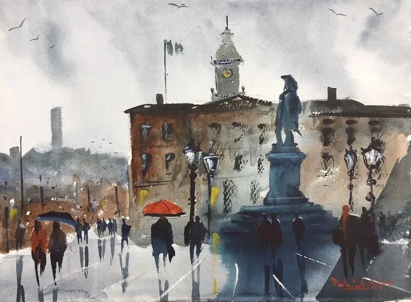 Akvarell Gustav Adolfs Torg av Emin Fine Art