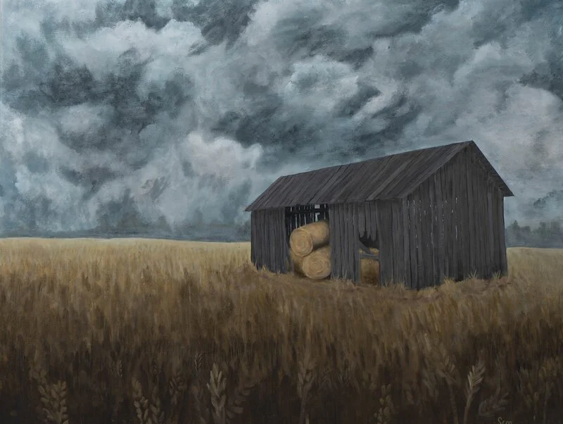 Akrylmålning Lato (The barn) av Sonja Mäkelä