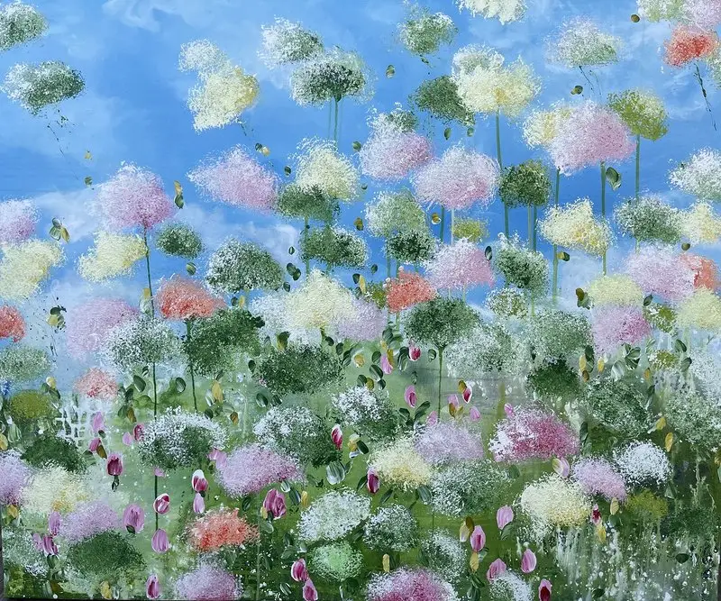 Akrylmålning ALL IN BLOOM av Anna Artistockholm Brandt