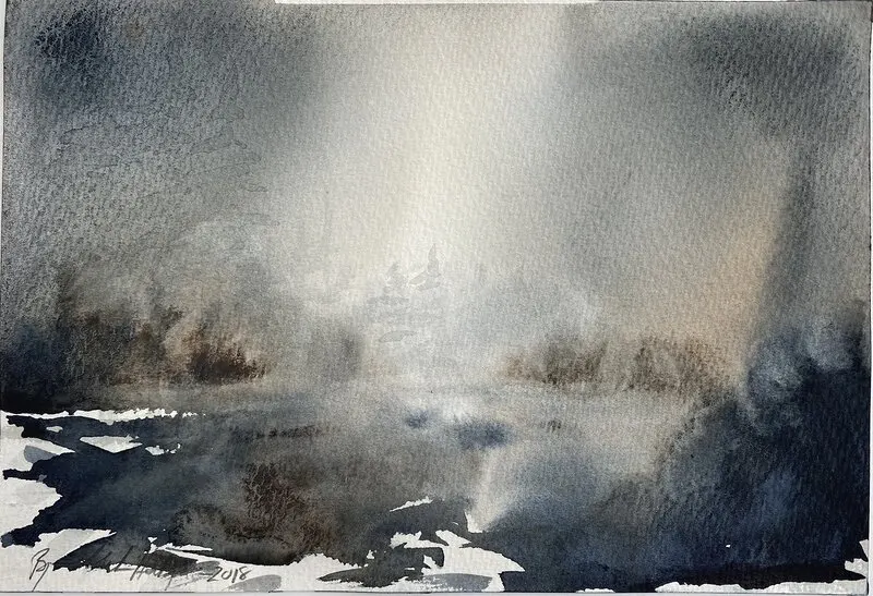 Akvarell Skogsgläntan av Bjarne Madsen Härdig