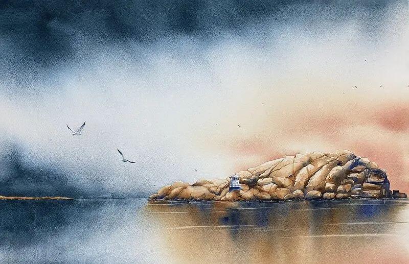 Akvarell Humlesäcken, Lysekil av Lynn Hofmann