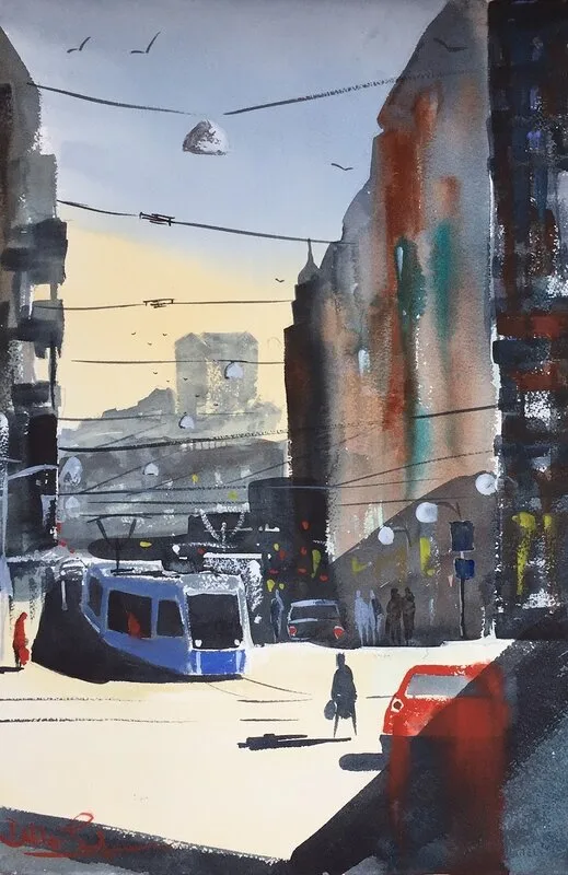 Akvarell Olivedalsgatan  , Göteborg av Emin Fine Art