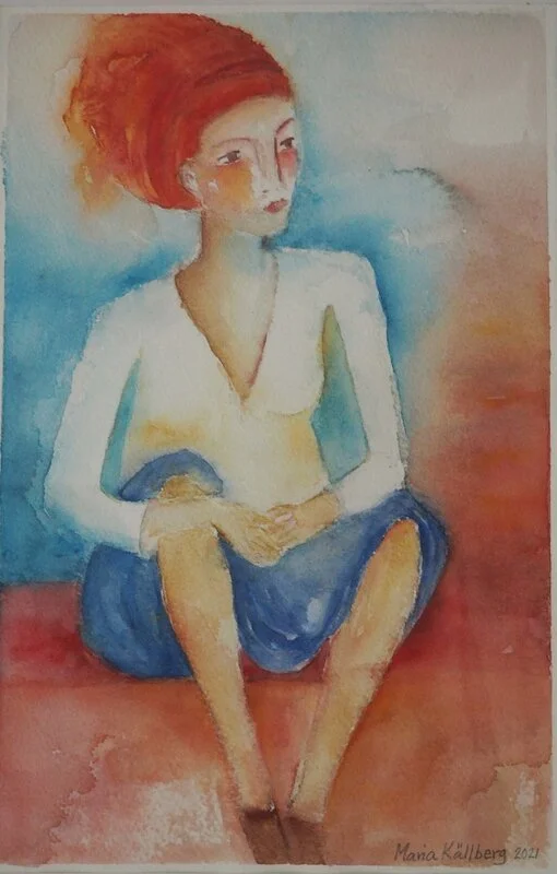 Akvarell Här sitter jag II av Maria Källberg