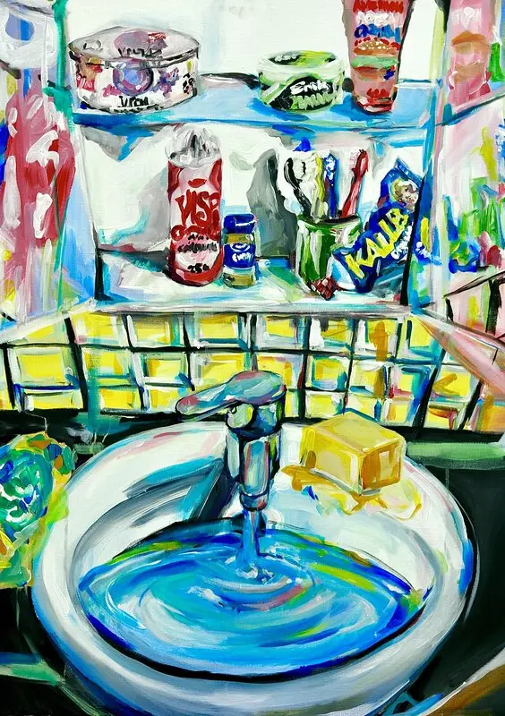 Akrylmålning FINN FELET I MITT BADRUM av ASTRID MÖLLER