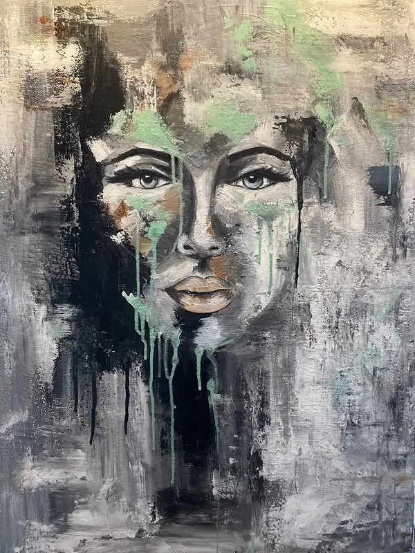 Akrylmålning Face 88 av Ideh Alikhani