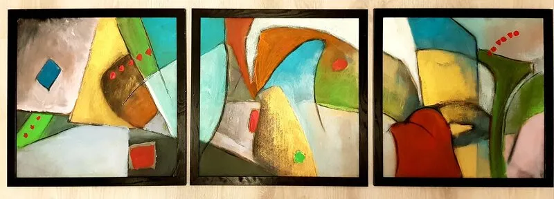 Akrylmålning Abstrakt-3-triptyk av Birgitta Jonsson Bijon Art