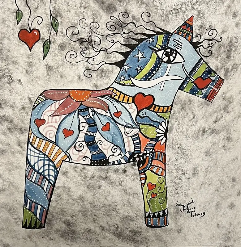 Akvarell Nu har våras kommit till byn av Catarina Hjort Tolstoy