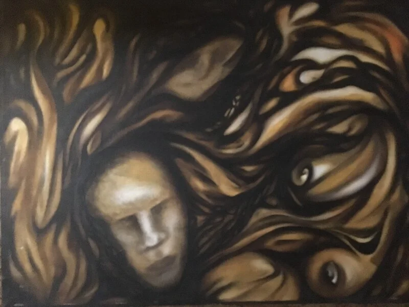 Oljemålning Pregnant with animus, spirit guiding, observing av Emma Christoff