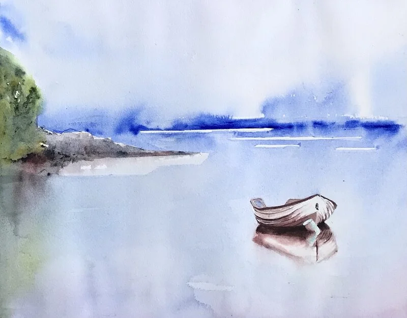 Akvarell Båten i viken av Ewa Helzen