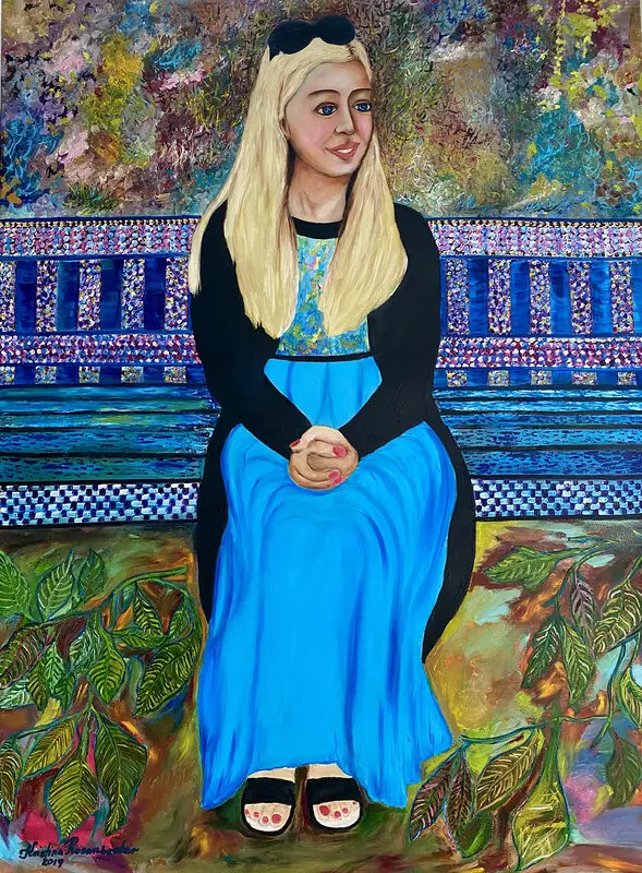 Oljemålning Kvinna på bänken av Kristina Rosenbecker