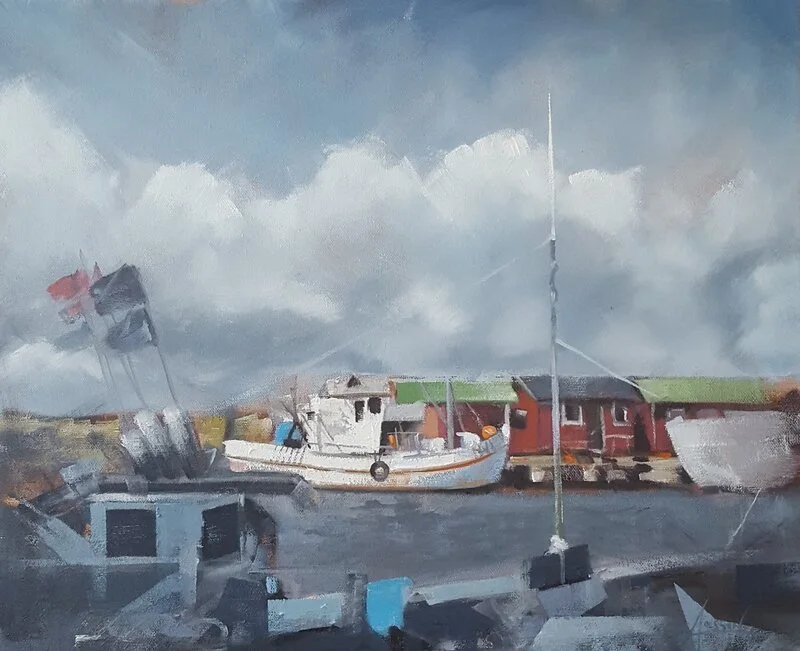 Oljemålning Bläsinge hamn Öland Beställningsarbete av Anders Olsson
