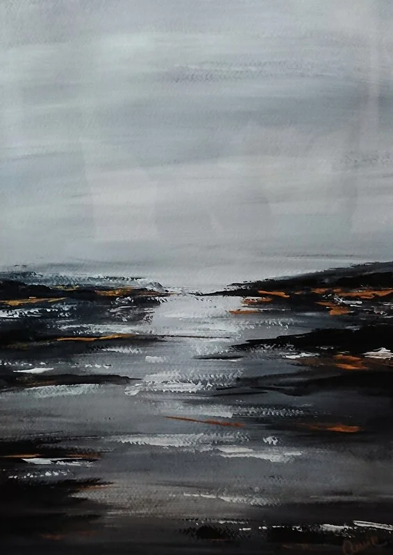 Akrylmålning Black and White Calm av Amie Norrman Söderman