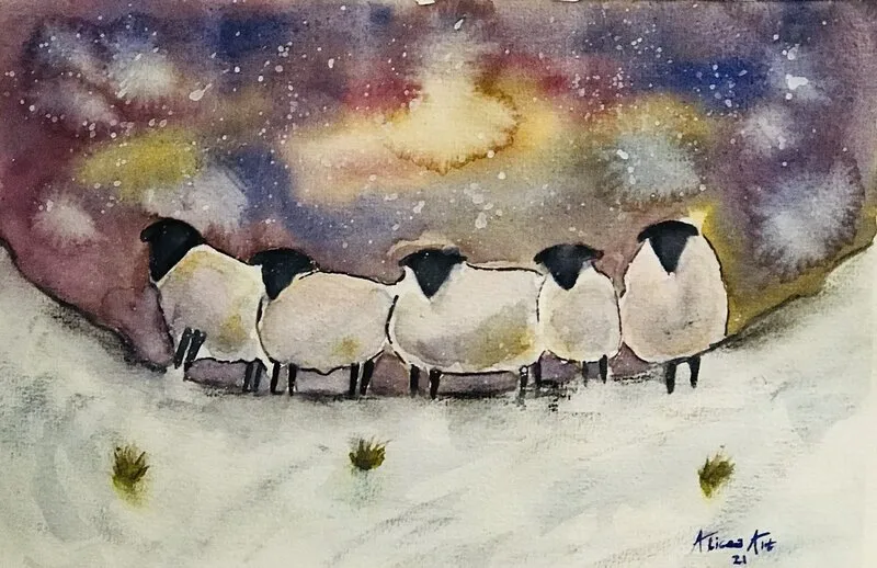 Akvarell Små ulltottar av Hélena Melind