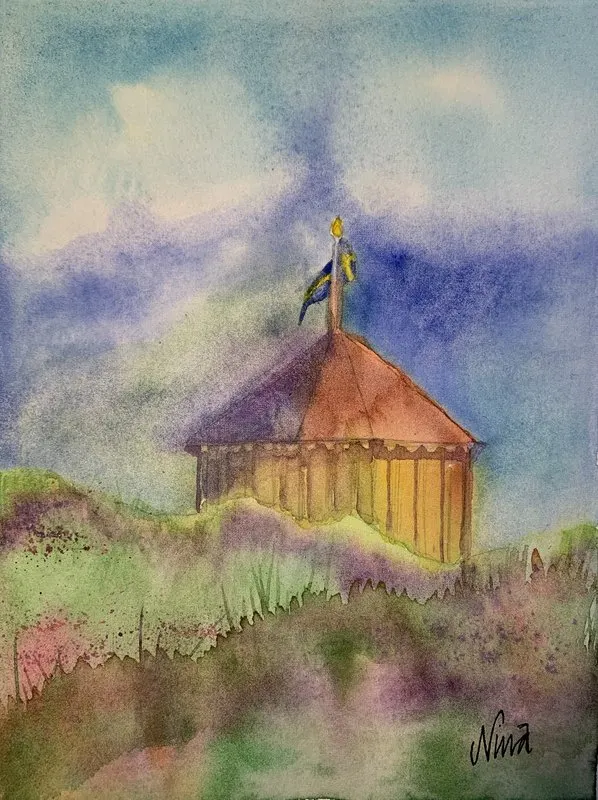 Akvarell Hytt av Nina Gillbo