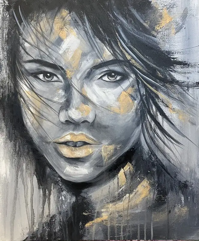 Akrylmålning Face av Ideh Alikhani